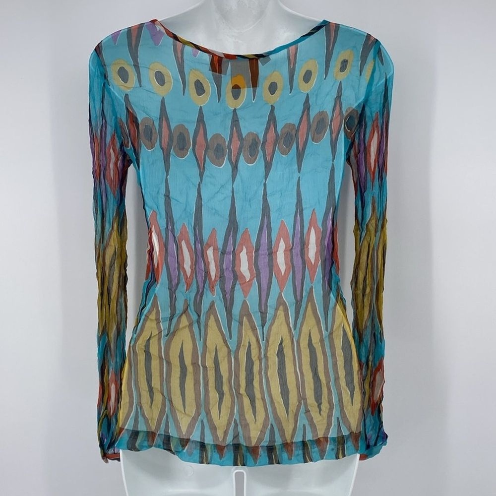 Tory Burch Silk Sheer Blouse Top Long Sleeves - Picture 11 of 13